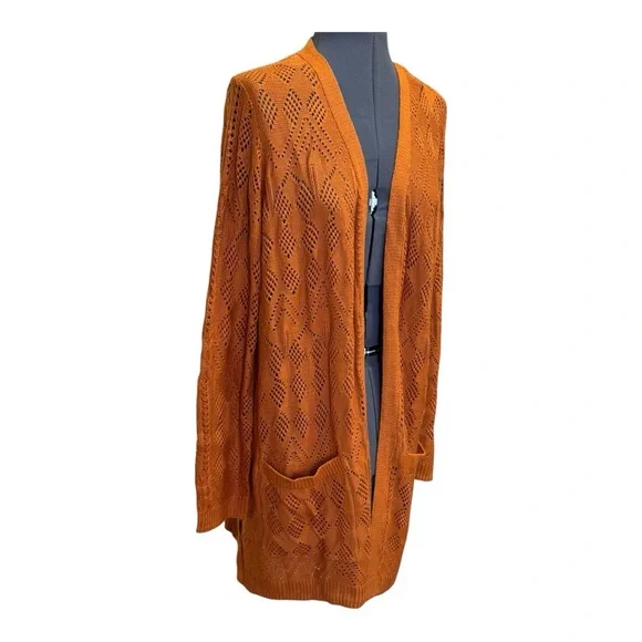 NEW Market & Spruce Pumpkin Oversize Long-Sleeve Open Long Cardigan with Pockets - Picture 3 of 8